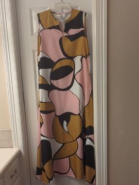 Sleeveless Abstract Print Maxi Dress - Pink & Mustard